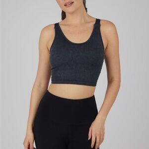 [S] Black Top 90 Degree by Reflex Ribbed Cropped Crop Tank Sports Bra Size Small